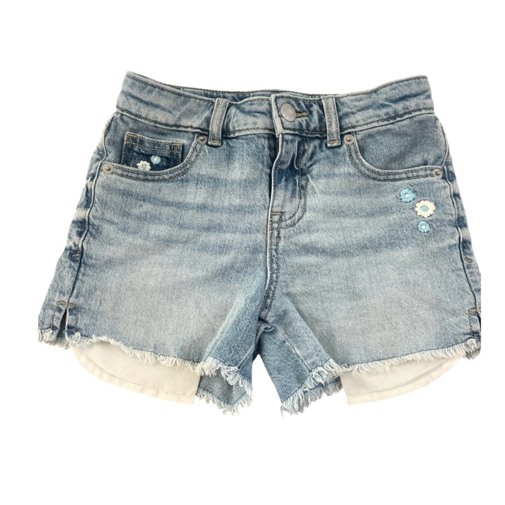 Cat & Jack Girls Mid-Rise Denim Jean Shorts Light Wash Daisies Size M (8)